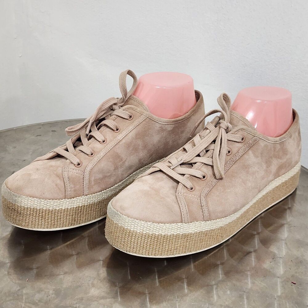 Vince Women's Windell Lace Up Suede Espadrille Platform Sneakers Pale Pink 9.5M